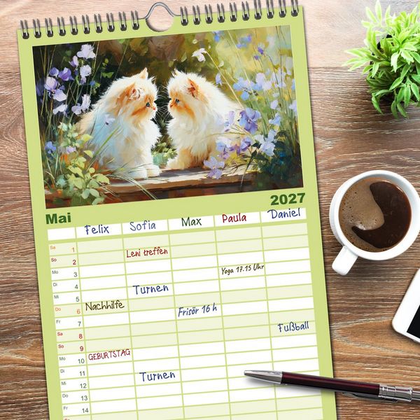 Produktbild: Familienplaner 2027 - Perserkatzen. Flauschige Momente in kunstvoller &Ouml;loptik mit 5 Spalten (Wandkalender, 21 x 45 cm) CALVENDO