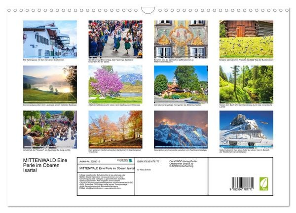 Produktbild: MITTENWALD Eine Perle im Oberen Isartal (Wandkalender 2027 DIN A3 quer), CALVENDO Monatskalender