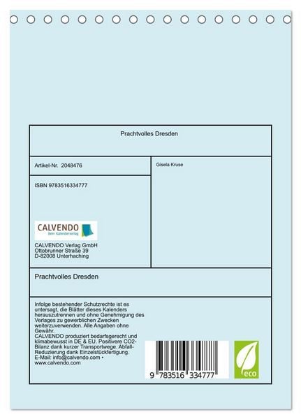 Produktbild: Prachtvolles Dresden (Tischkalender 2026 DIN A5 hoch), CALVENDO Monatskalender