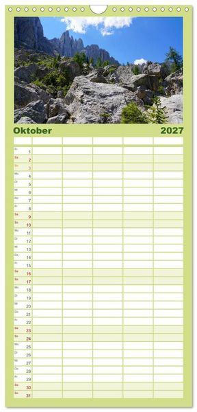 Produktbild: Familienplaner 2027 - Wandern im Rosengarten und Latemar mit 5 Spalten (Wandkalender, 21 x 45 cm) CALVENDO