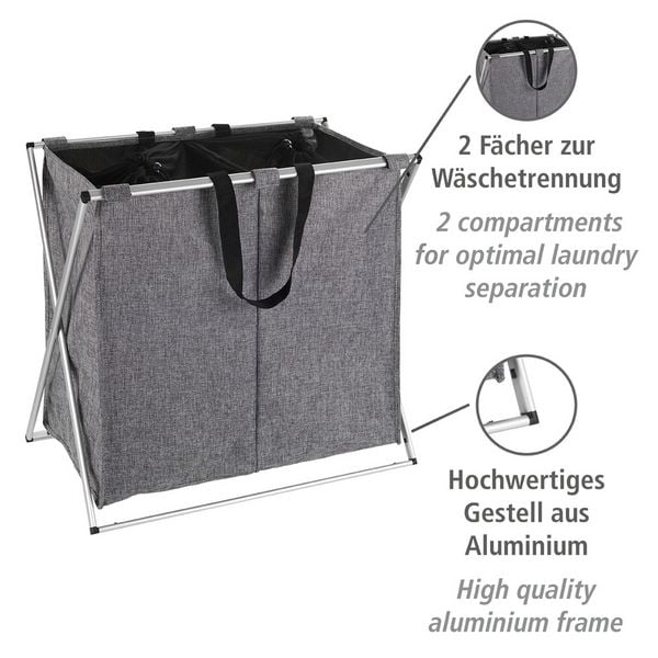 Produktbild: W&auml;schesammler Mod. Duo Grau meliert, Fassungsverm&ouml;gen: 120 Liter