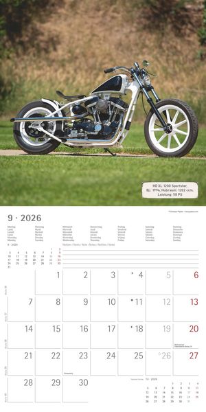Produktbild: Harleys 2026 - Broschürenkalender 30x30 cm (30x60 geöffnet) - Kalender mit Platz für Notizen - Motorräder - Bildkalender - Wandplaner - Harley-Davidso