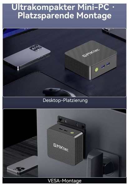 Produktbild: GMKtec Mini PC G3S-1 Intel&reg; Processor N95 8+256GB Intel&reg; Processor N95 3.4GHz 8GB RAM 256GB SSD Intel UHD Graphics Win 11 Pro G3S