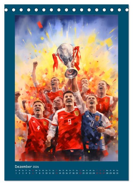 Produktbild: Leidenschaft Fussball. Stadionstimmung im Aquarellstil (Tischkalender 2026 DIN A5 hoch), CALVENDO Monatskalender