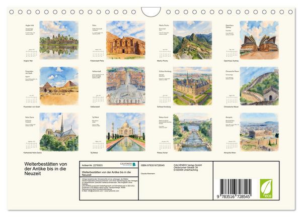 Produktbild: Welterbest&auml;tten von der Antike bis in die Neuzeit (Wandkalender 2026 DIN A4 quer), CALVENDO Monatskalender