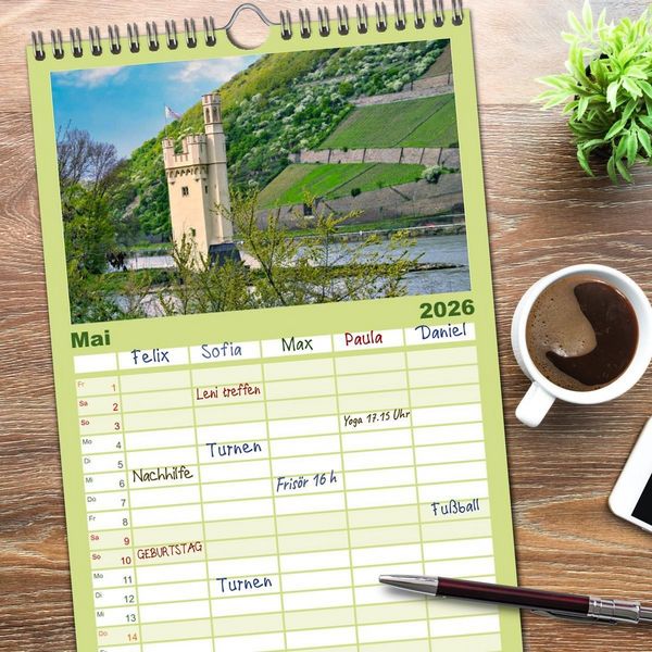 Produktbild: Familienplaner 2026 - Vater Rhein von der Quelle bis zur M&uuml;ndung mit 5 Spalten (Wandkalender, 21 x 45 cm) CALVENDO