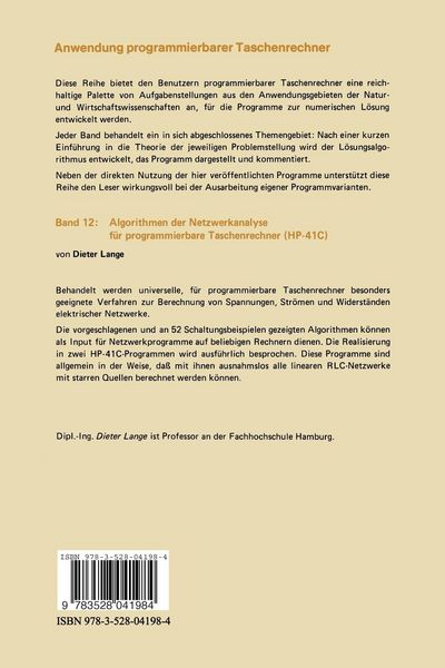 Produktbild: Algorithmen der Netzwerkanalyse f&uuml;r programmierbare Taschenrechner (HP-41C)