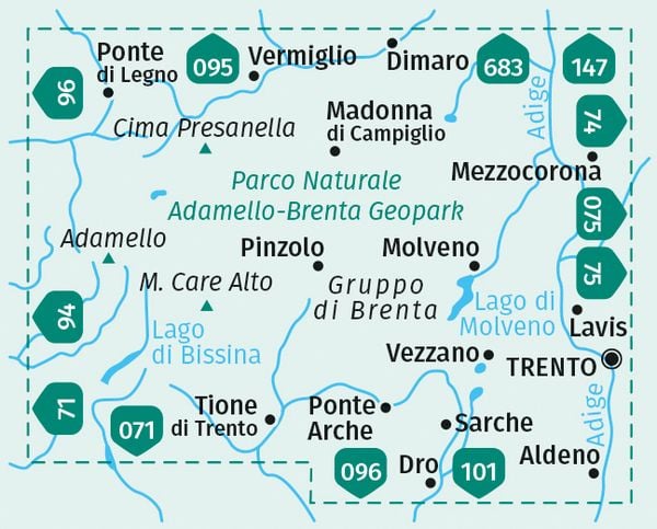 KOMPASS Wanderkarte 070 Naturpark Adamello-Brenta Geopark, Parco Naturale Adamello-Brenta Geopark 1:40.000