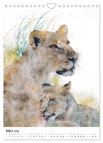 Produktbild: Afrikas Tierwelt - wie gemalt (Wandkalender 2026 DIN A4 hoch), CALVENDO Monatskalender