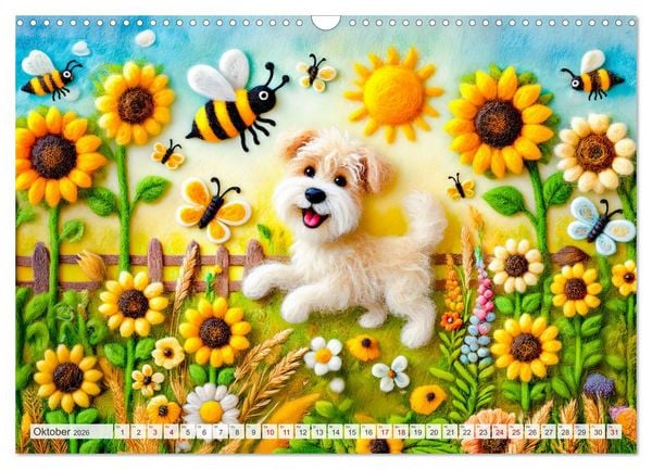 Produktbild: Niedliche Filzhunde - Liebevolle Ideen aus Filz und Wolle (Wandkalender 2026 DIN A3 quer), CALVENDO Monatskalender