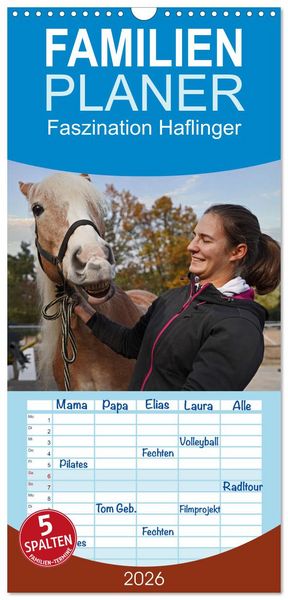 Produktbild: Familienplaner 2026 - Faszination Haflinger mit 5 Spalten (Wandkalender, 21 x 45 cm) CALVENDO