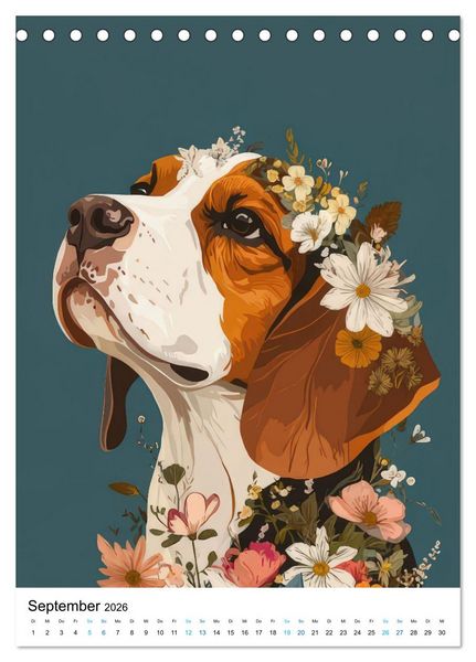 Produktbild: Beagle im Blumenmeer (Tischkalender 2026 DIN A5 hoch), CALVENDO Monatskalender