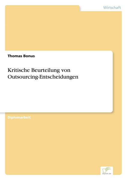 Produktbild: Kritische Beurteilung von Outsourcing-Entscheidungen