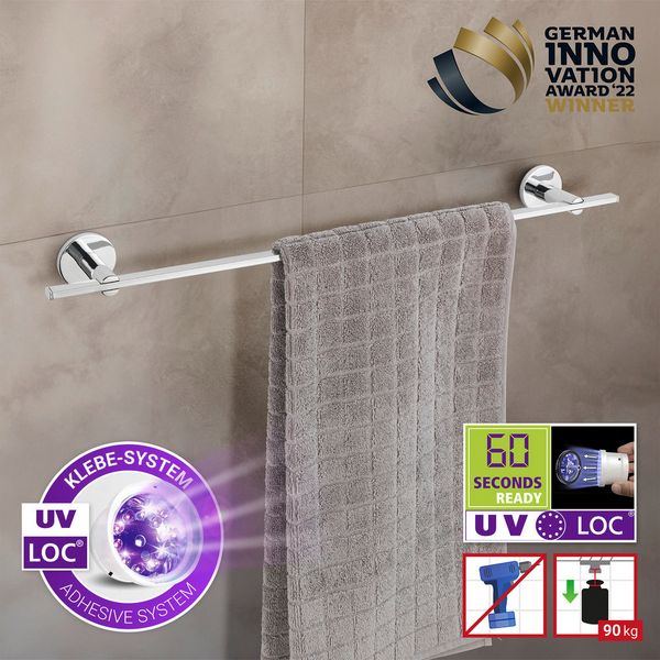 Produktbild: UV-Loc&reg; Badetuchstange Uno Mod. Isera 60 cm, Befestigen ohne Bohren mit innovativem Klebesystem