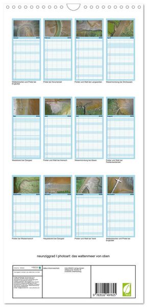 Produktbild: Familienplaner 2026 - neunziggrad I photoart: das wattenmeer von oben mit 5 Spalten (Wandkalender, 21 x 45 cm) CALVENDO