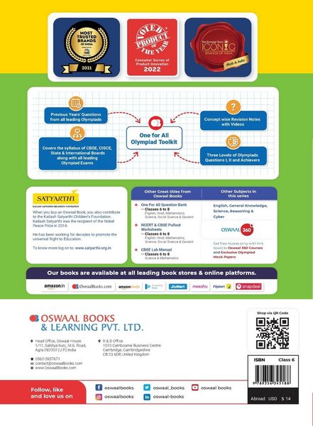 Produktbild: Oswaal One For All Olympiad Previous Years' Solved Papers, Class-6 Reasoning Book (For 2023 Exam)