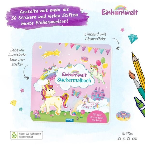 Produktbild: Tr&ouml;tsch Malbuch Stickermalbuch Einhornwelt