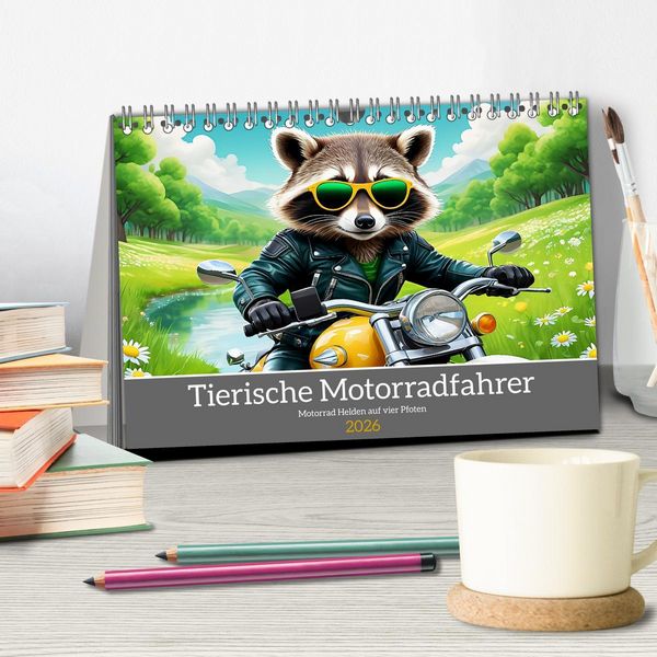 Produktbild: Tierische Motorradfahrer (Tischkalender 2026 DIN A5 quer), CALVENDO Monatskalender