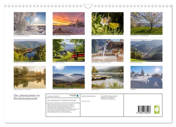Produktbild: Die Jahreszeiten im Nordschwarzwald (Wandkalender 2026 DIN A3 quer), CALVENDO Monatskalender