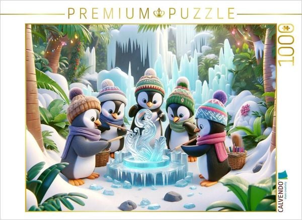 CALVENDO Puzzle Eiskunst im Dschungel: Pinguine als Eisskulpteure | 1000 Teile Lege-Größe 64x48cm Foto-Puzzle für glückliche Stunden
