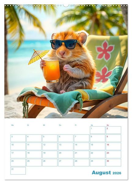 Produktbild: Holiday Hamster - Urlaubsfeeling pur mit sonnigen KI Hamstern (Wandkalender 2026 DIN A2 hoch), CALVENDO Monatskalender