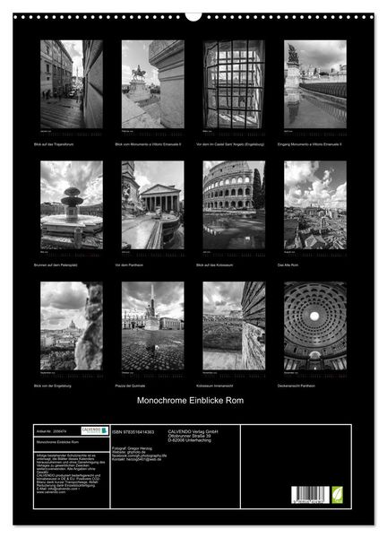 Produktbild: Monochrome Einblicke Rom (Wandkalender 2026 DIN A2 hoch), CALVENDO Monatskalender