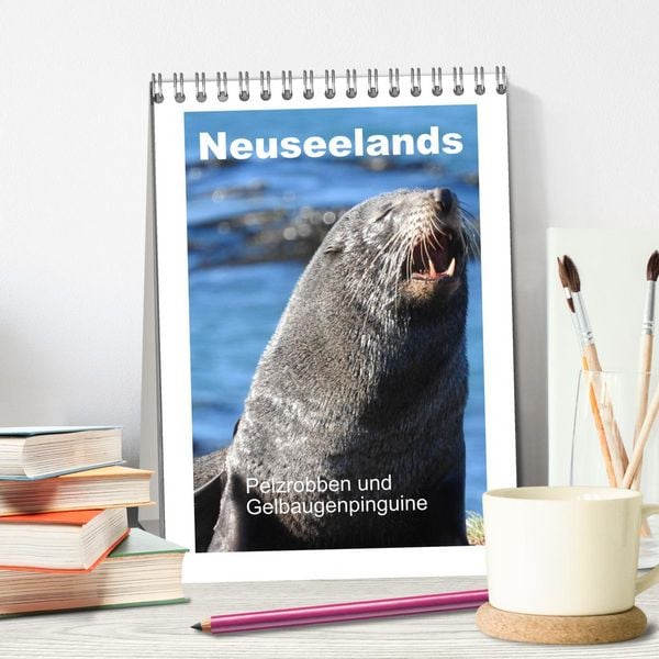 Produktbild: Neuseelands Pelzrobben und Gelbaugenpinguine (Tischkalender 2026 DIN A5 hoch), CALVENDO Monatskalender