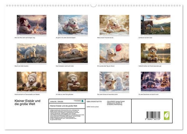 Produktbild: Kleiner Eisb&auml;r und die gro&szlig;e Welt (hochwertiger Premium Wandkalender 2026 DIN A2 quer), Kunstdruck in Hochglanz