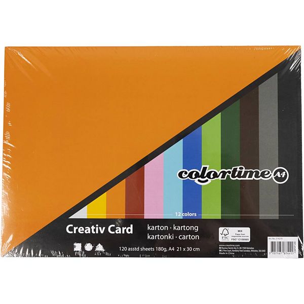 Produktbild: Creativ Company Farbkarton, A4, Blatt 210x297 mm, 180 g, sortierte Farben, 1200 Blatt sortiert