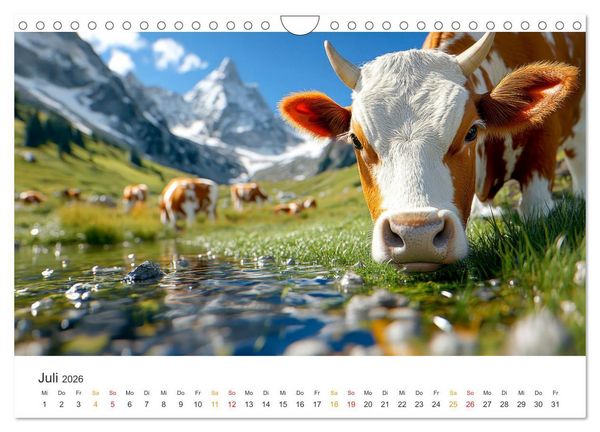 Produktbild: Gl&uuml;ckliche Bergk&uuml;he - Leben auf der Alm (Wandkalender 2026 DIN A4 quer), CALVENDO Monatskalender