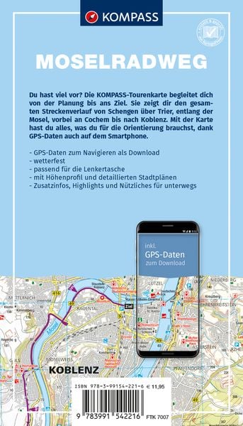 Produktbild: KOMPASS Fahrrad-Tourenkarte Moselradweg von Schengen nach Koblenz 1:50.000