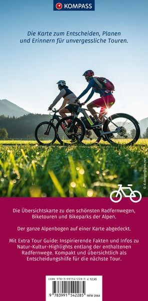 Produktbild: KOMPASS Radfernwegekarte Radfernwege & Biketouren Alpen - &Uuml;bersichtskarte 1:500.000