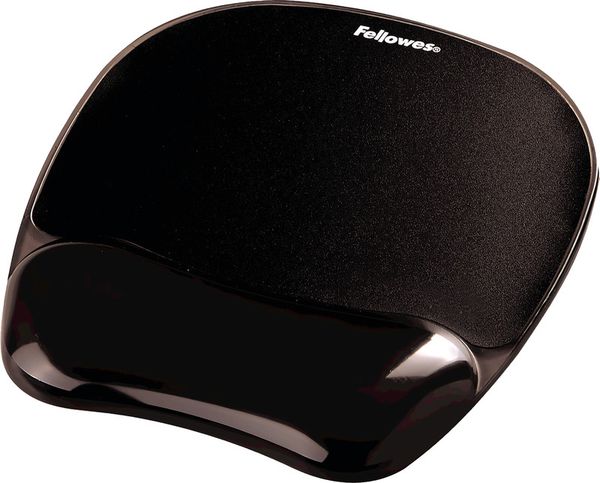 Fellowes Gel Mouse Mat with Wrist Support - Ergonomic Non-Slip Rubber Base for Laser & Optical Mice - Black, New