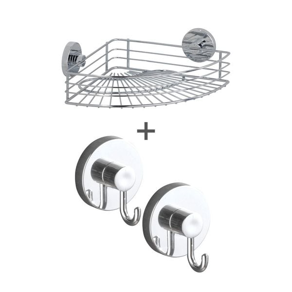 Vacuum-Loc® Eckablage Mod. Bari + Haken, 3-tlg., Befestigung ohne bohren