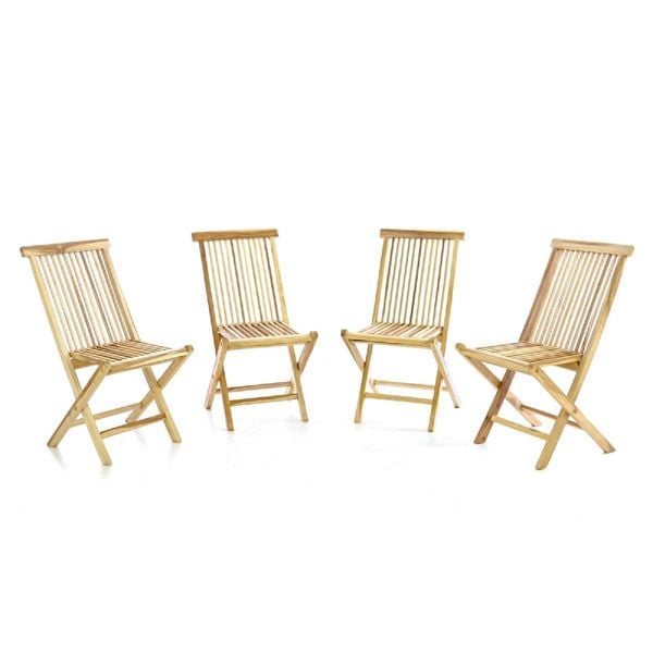 VCM 4er Set Gartenstuhl | Teak Holz | unbehandelt | klappbar | Maße B. 46x H. 89x T. 62cm