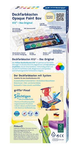 Produktbild: Pelikan Deckfarbkasten K12, 12 Farben und 1 Tube Deckwei&szlig;