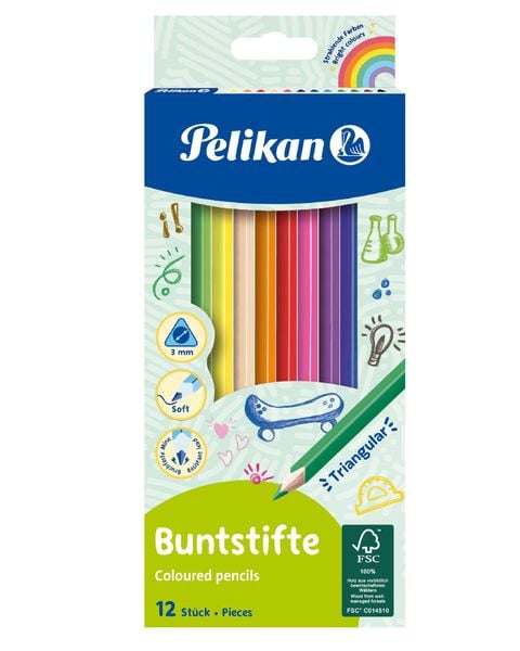 Pelikan Buntstifte dreieckig, bunt, Minenstärke 3mm, 12er Set