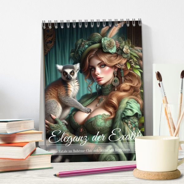 Produktbild: Eleganz der Exotik - Femme Fatale im Boh&egrave;me-Chic mit tierischen Begleitern (Tischkalender 2026 DIN A5 hoch), CALVENDO Monatskalender