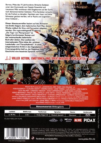Produktbild: Sandokan - Der Tiger von Malesia (Los Tigres de Mompracem) / Spannender Abenteuerfilm nach dem ber&uuml;hmten Romanklassiker von Emilio Salgari (Pidax Film-Klassiker)
