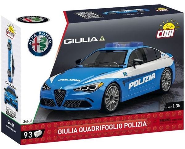 Produktbild: COBI 24606 - Alfa Romeo Giulia Quadrifoglio Polizia, Sportlimousine, Bausatz 1:35, 93 Klemmbausteine