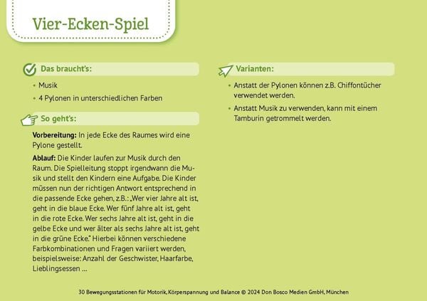 Produktbild: 30 Bewegungsstationen f&uuml;r Motorik, K&ouml;rperspannung und Balance. Bildkarten f&uuml;r Kinder von 3 bis 8