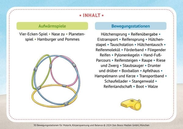 Produktbild: 30 Bewegungsstationen für Motorik, Körperspannung und Balance. Bildkarten für Kinder von 3 bis 8
