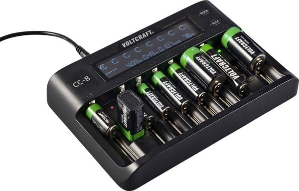 Produktbild: VOLTCRAFT CC-8 Rundzellen-Ladeger&auml;t LiIon, LiFePO, NiMH, NiCd A, Mignon (AA), Micro (AAA), Mini (AAAA), 9V Block, Baby (C), Sub-C