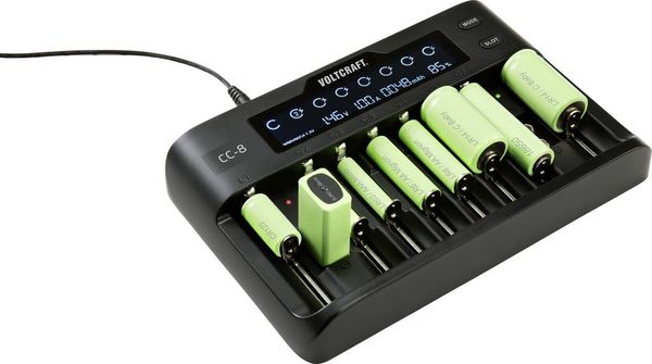 Produktbild: VOLTCRAFT CC-8 Rundzellen-Ladeger&auml;t LiIon, LiFePO, NiMH, NiCd A, Mignon (AA), Micro (AAA), Mini (AAAA), 9V Block, Baby (C), Sub-C