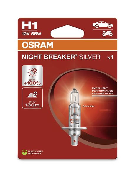 Produktbild: Osram Automotive 4062172395465 Halogen Leuchtmittel Night Breaker&reg; Silver H1 55W 12V