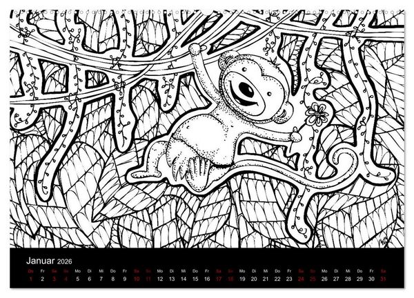 Produktbild: Bezaubernde Mini-Monster - Ein Ausmal-Kalender (Wandkalender 2026 DIN A2 quer), CALVENDO Monatskalender