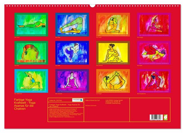 Produktbild: Farbige Yoga Kraftwelt - Yoga Asanas f&uuml;r die Chakren (Wandkalender 2026 DIN A2 quer), CALVENDO Monatskalender
