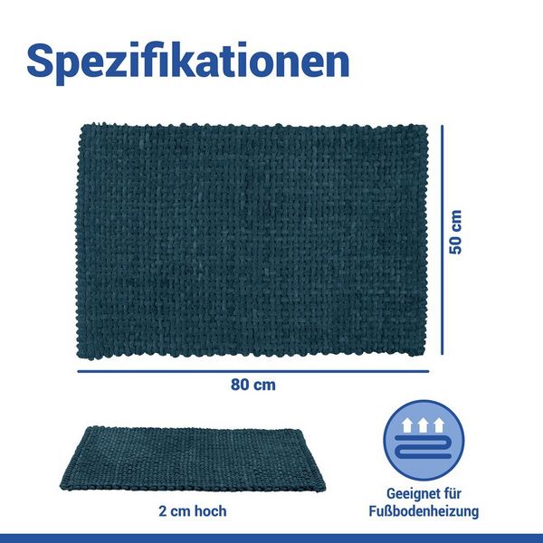 Produktbild: Badteppich Mod. Covelo Dunkelblau, 50 x 80 cm, rutschfest und waschbar bis 30 &deg;C