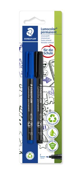 Produktbild: STAEDTLER Universalstift Lumocolor&reg; permanent F, 2er Set blau/schwarz