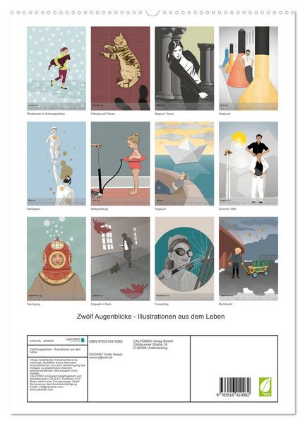 Produktbild: Zw&ouml;lf Augenblicke - Illustrationen aus dem Leben (hochwertiger Premium Wandkalender 2026 DIN A2 hoch), Kunstdruck in Hochglanz